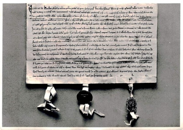 Bundesbrief vom 1. August 1291 im Bundesarchiv zu Schwyz Vorderseite
