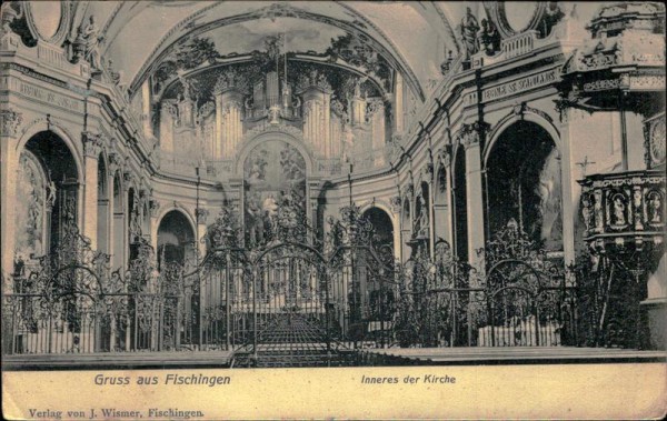 Gruss aus Fischingen/Inneres der Kirche Vorderseite