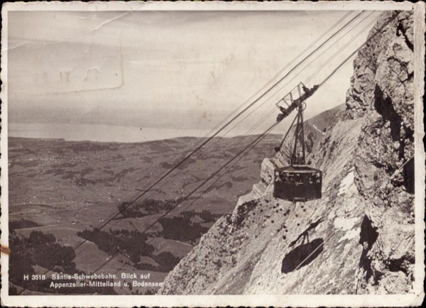 Säntis-Schwebebahn. Blick auf Appenzeller-Mittelland u. Bodensee