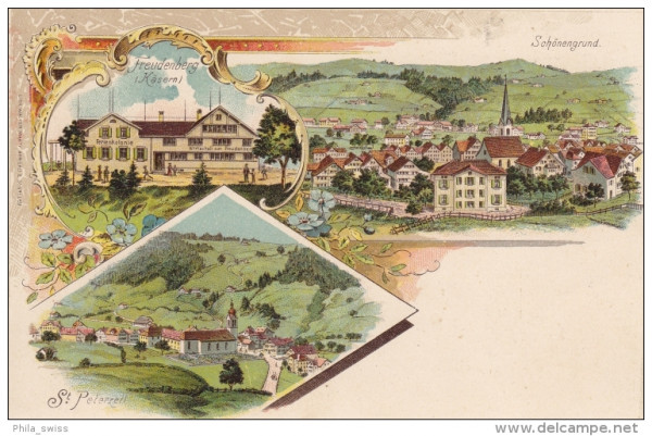 Schönengrund - St. Peterzell - Freudenberg (Käsern) - farbige Litho