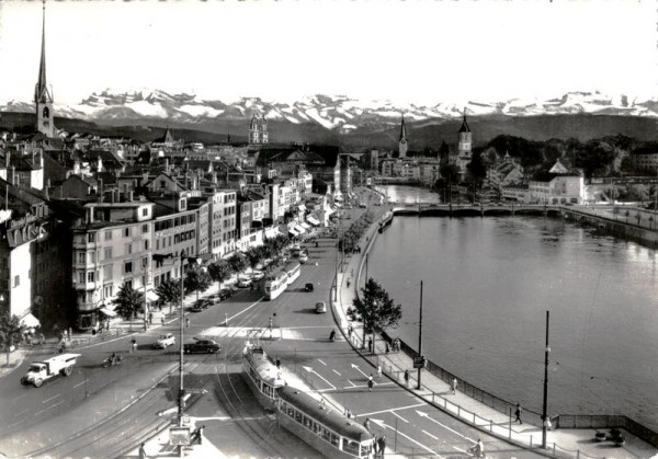 Limmatquai mit Glarneralpen, Zürich um ca. 1956 Vorderseite