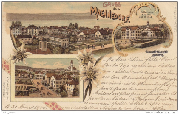 Maennedorf, Gruss aus (Männedorf) bunte Litho - 3 Bild AK