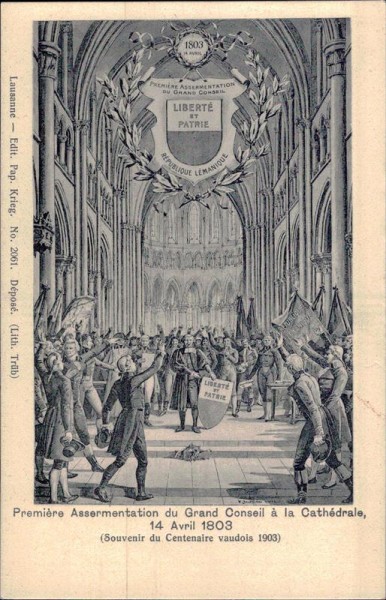 Première Assermentation du Grand Conseil à la Cathédrale 14 Avril 1803 Vorderseite