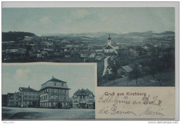 Kirchberg (Toggenburg) Gruss aus - Gasthaus Wilhelm Tell - 2 Bild AK