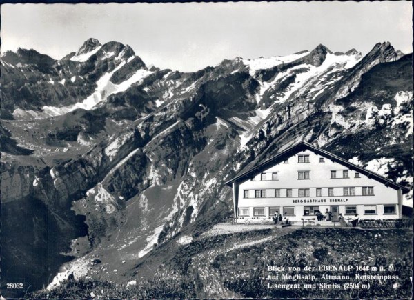 Blick von der Ebenalp auf Meglisalp, Altmann, Rotsteinpass Lisegrat und Säntis Vorderseite