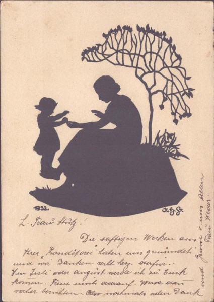 Scherenschnittkarte, Erholungsheim für Wöchnerinnen, Rorschach Vorderseite