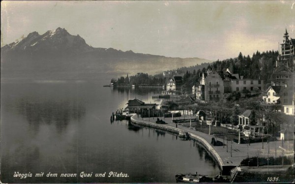 Weggis mit dem neuen Quai und Pilatus. Vorderseite