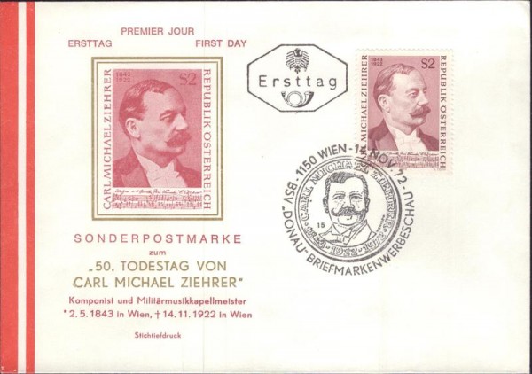 50. Todestag von Carl Michael Ziehrer 1972 Vorderseite