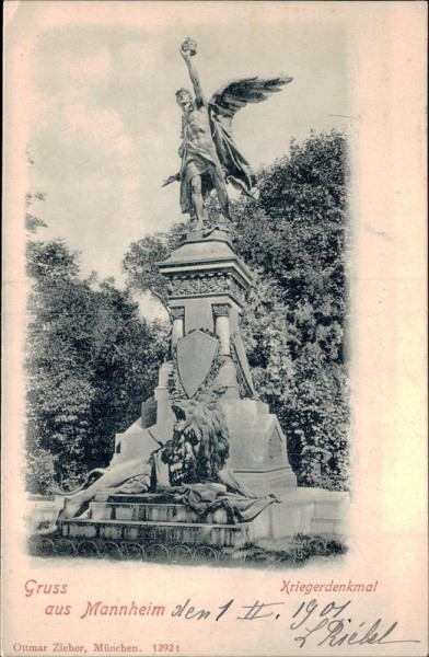 Gruss aus Mannheim - Kriegerdenkmal Vorderseite