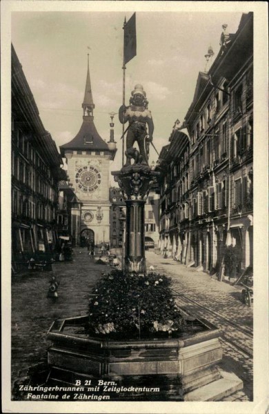 Bern - Zähringerbrunnen mit Zeitglockenturm Vorderseite