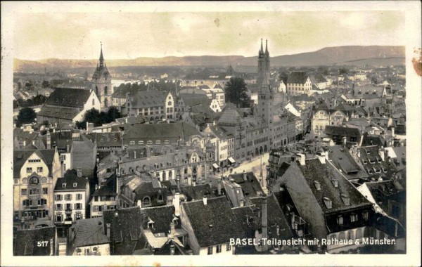 Basel - Teilansicht mit Rathaus - Münster Vorderseite
