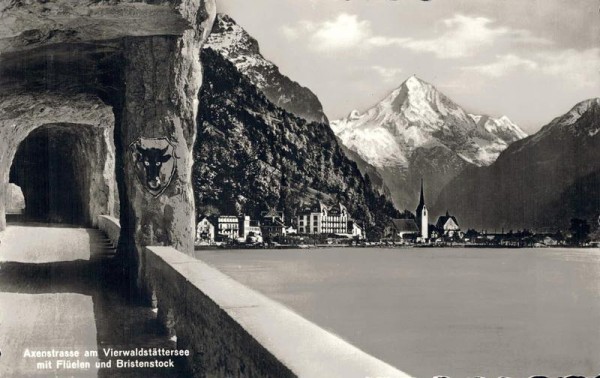 Axenstrasse. Blick auf Flüelen und Bristenstock. 1941 Vorderseite