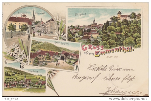 Emmenthal, Gruss aus dem - farbige Litho - Burgdorf, Hasle Ruegsau, Oberburg