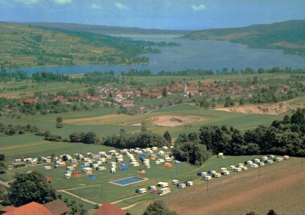 Camping und Schwimmbad,Hüttenberg,  Eschenz am Untersee  -  Flugaufnahmen Vorderseite