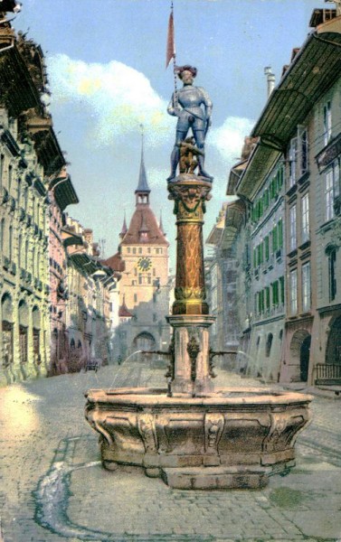Bern, Schützenbrunnen mit Käfigturm Vorderseite