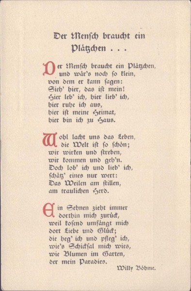 Der Mensch braucht ein Plätzchen... Willy Böhme Vorderseite