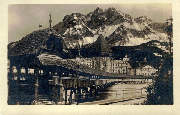 Luzern,Kappelbrücke mit Pilatus Vorderseite