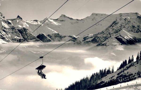 Sesselbahn. Adelboden - Schwandfeldspitze. Tschinggelochighorn - Kindbettlihorn - Tierhörnli - Steghorn - Wildstrubel Vorderseite