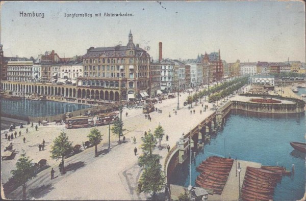 Hamburg, Jungfernstieg mit Alsterarkaden Vorderseite