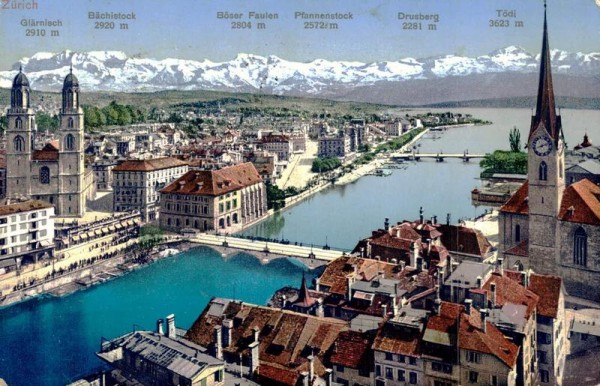 Zürich und die Alpen. 1918 Vorderseite