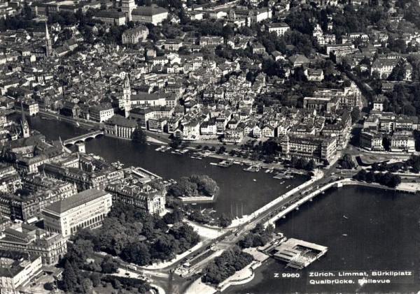 Zürich. Limmat, Bürkliplatz, Quaibrücke, Bellevue Vorderseite