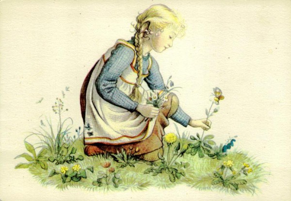Blumenplückendes Mädchen Vorderseite
