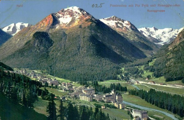 Pontresina mit piz Palü und Roseggletscher Vorderseite