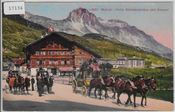 Maloja - Hotel Schweizerhaus und Kursaal Postkutsche - Litho