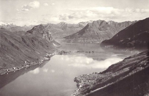 Lugano - Il ponte di Melide S. Salvatore e Monte Bré visti da Serpiano