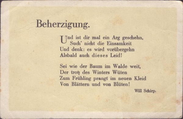 Beherzigung, Will Schirp Vorderseite