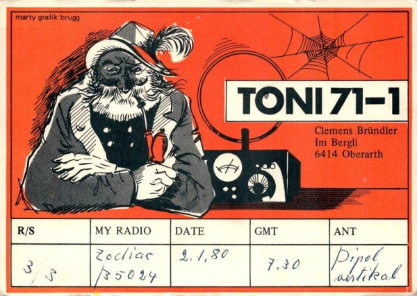 QSL- Karte, Toni 71-1, Oberarth Vorderseite