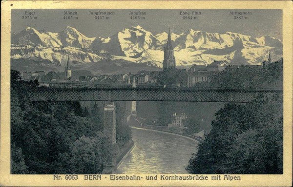 Bern - Eisenbahn und Kornhausbrücke mit Alpen Vorderseite