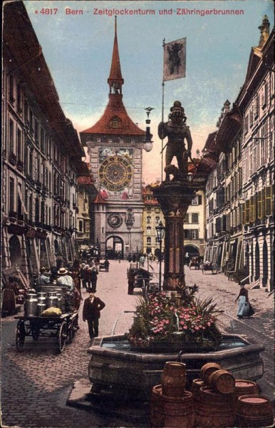 Bern - Zeitglockenturm und Zähringerbrunnen Vorderseite