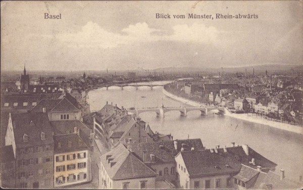 Basel, Blick vom Münster, Rhein - abwärts