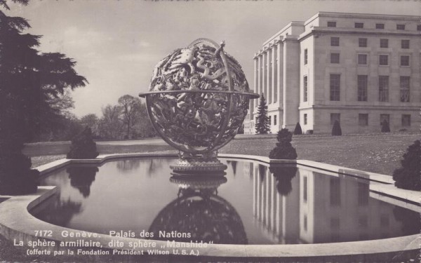 Genève. Le Nouveau Palais des Nations, La sphère armillaire, dite sphère "Manshide" Vorderseite