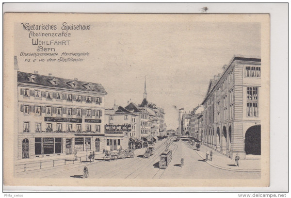 Bern - Vegetarisches Speisehaus Abstinenzcafée Wohlfahrt Bern Grabenpromenade (Litho)