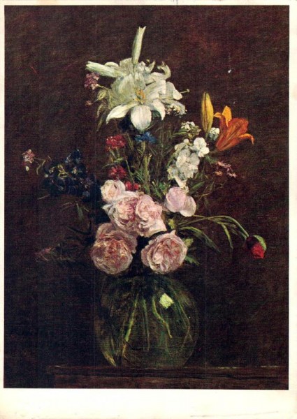 Henry Fantin-Latour, Rosen und Lilien in Glasvase Vorderseite