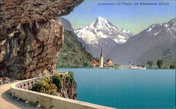 Axenstrasse mit Flüelen und Bristenstock Vorderseite