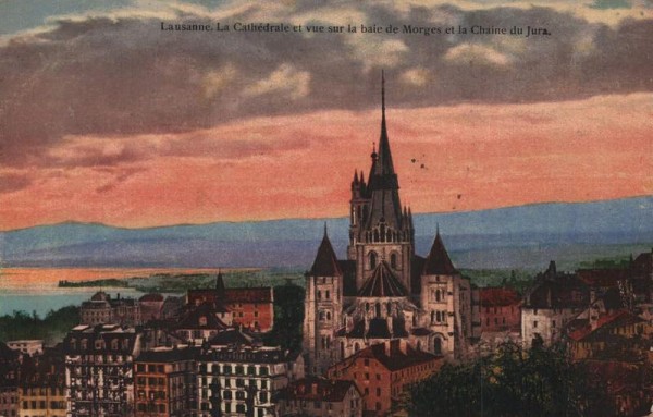 Lausanne. La Cathédrale et vue sur la baie de Morges et la Jura. 1916 Vorderseite