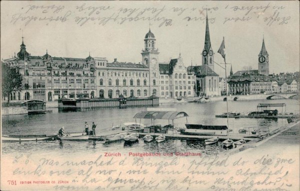 Zürich - Postgebäude und Stadthaus Vorderseite