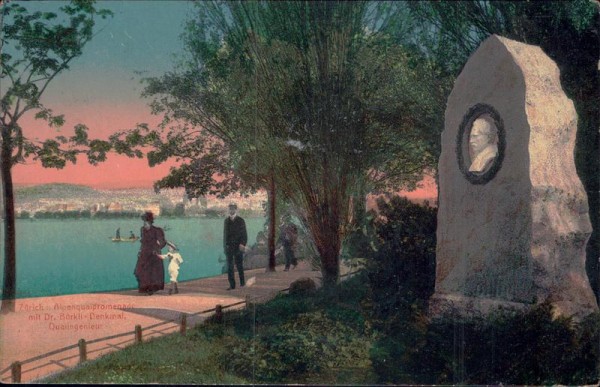 Zürich : Alpenquaipromenade mit Dr.Bürkli-Denkmal Quaiingenieur Vorderseite