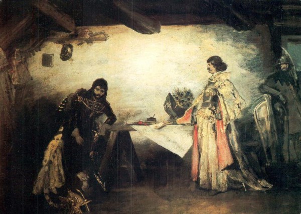 Mikolas Ales: Studie zum Gemälde Begegnung Georgs von Podebrady mit Matthias Corvinus, 1977 Vorderseite