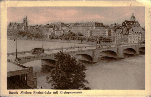 Basel - Mittlere Rheinbrücke mit Rheinpanorama Vorderseite
