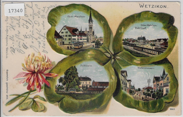 Gruss aus Wetzikon - Litho - Schloss, Ober-Wetzikon, Unter-Wetzikon, Bahnhof, Walfershausen