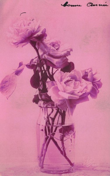 pinke Postkarte mit Blumen Vorderseite