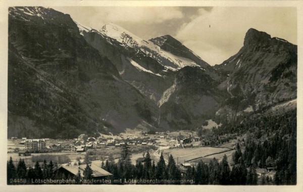Lötschbergbahn und Lötschbergtunneleingang, Kandersteg Vorderseite