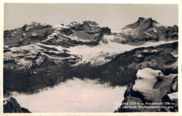 Clariden. Scheerhorn (Gross Schärhorn) von oberhalb Klausenpasshöhe Vorderseite