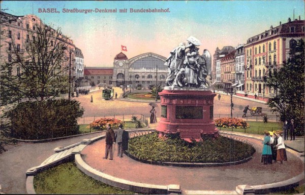Basel, Strassburger-Denkmal mit Bundesbahnhof Vorderseite