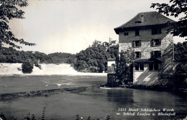 Hotel Schlösschen Wörth mit Schloss Laufen und Rheinfall Vorderseite