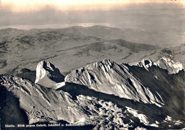 Säntis. Blick gegen Oehrli, Schäfler und Bodensee Vorderseite